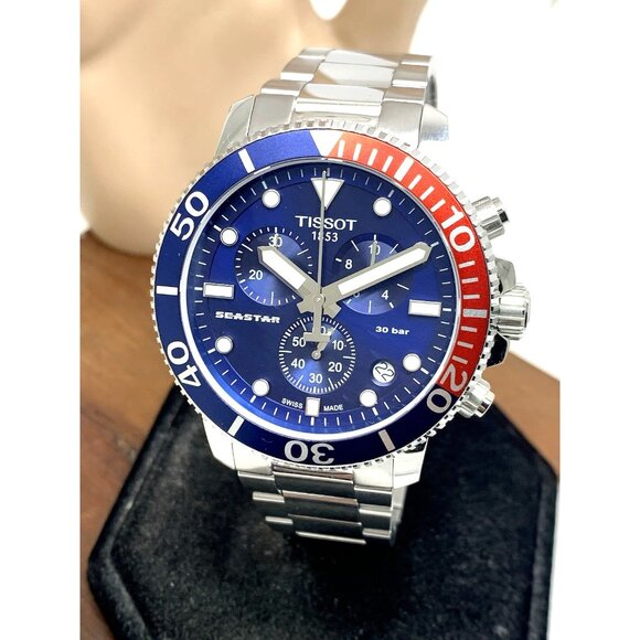 Tissot Men's Watch Seastar Swiss Quartz Chronograph Pepsi Bezel T1204171104103 - Picture 1 of 15